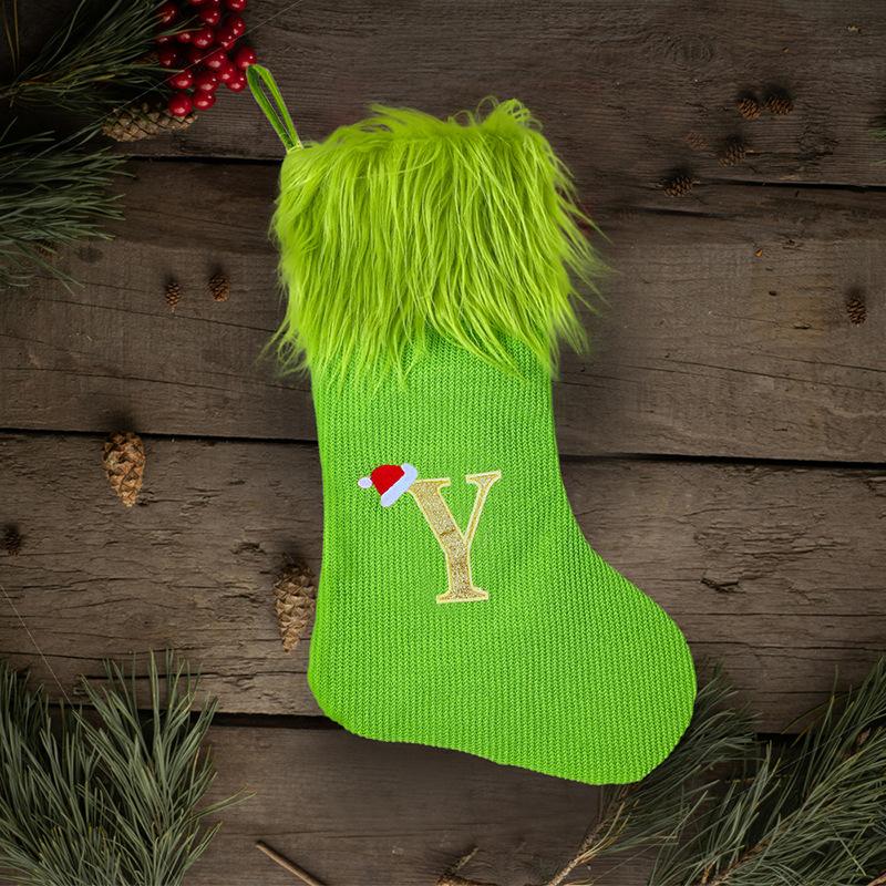 Green Letters Christmas Stocking New Knitting Christmas Tree Pendant Decorations For DIY Home Xmas Gift Alphabet Christmas Socks