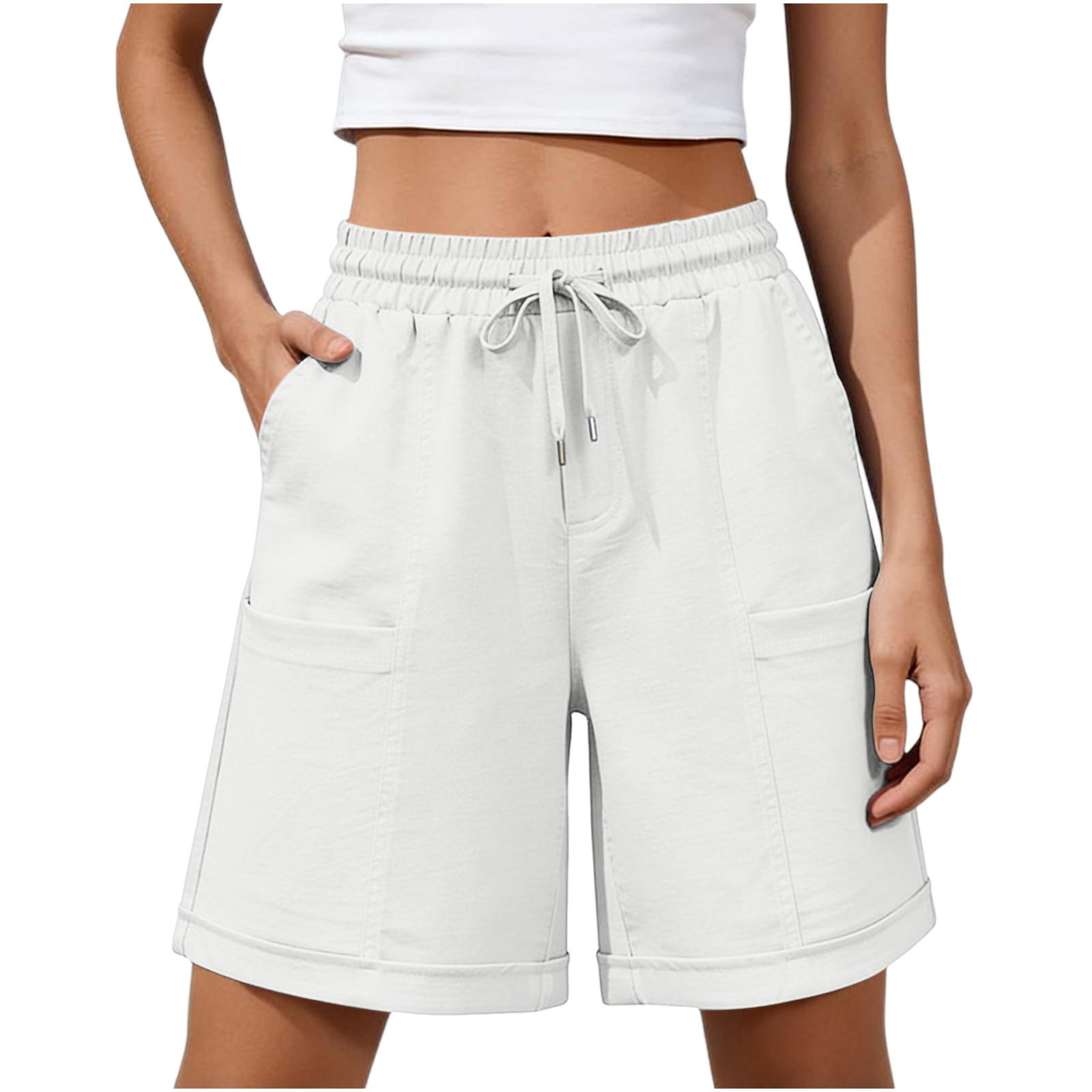 

Women s Fashion Color Drawstring Pocket Loose Casual Pants XL білий