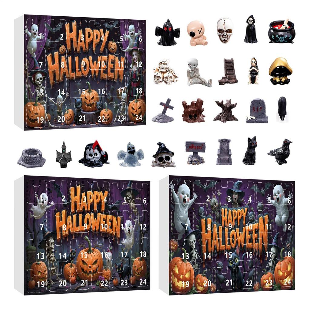 24 Day Halloween Advent Gift Box Resin Creepy Sculptures Desktop Ornament 24-Day Countdown Calendar Resin Figurines