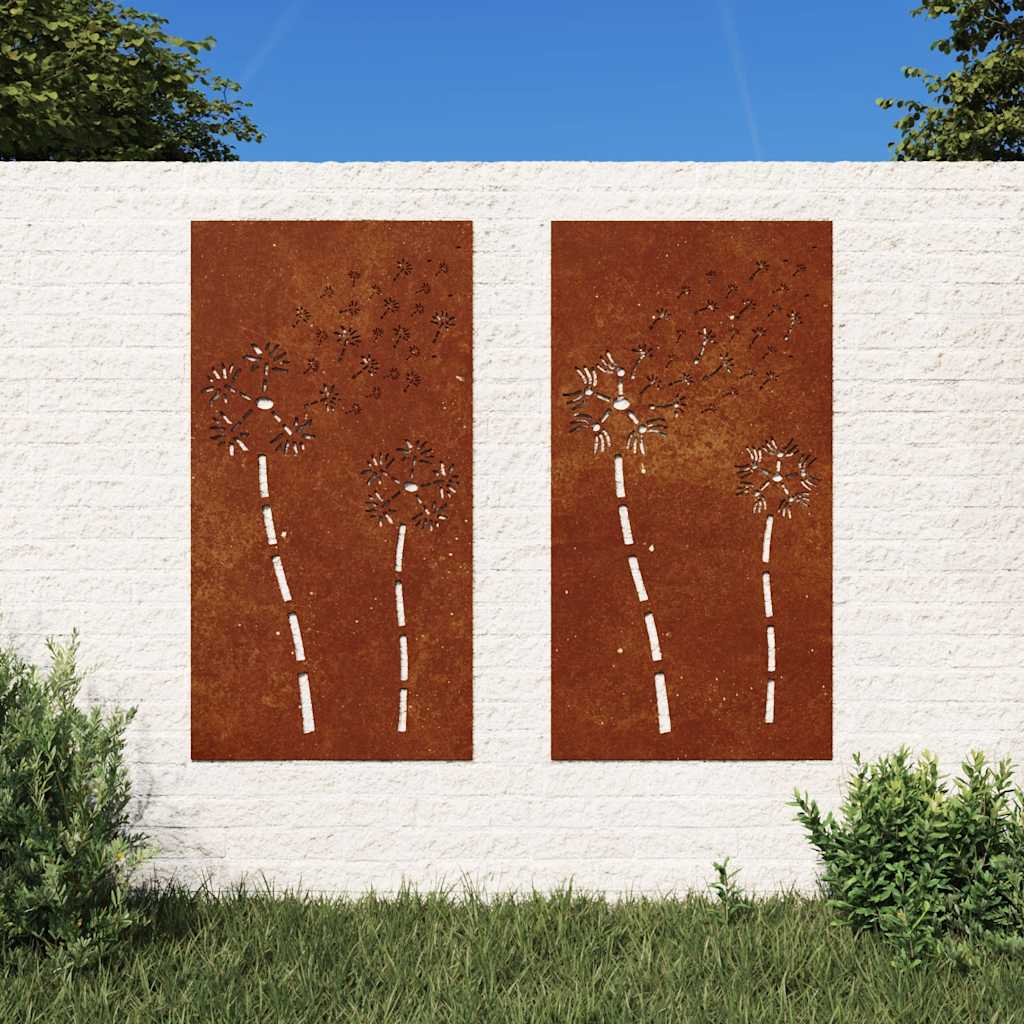 vidaXL 2-tlg. Garten-Wanddeko 105x55 cm Cortenstahl Blumen-Design