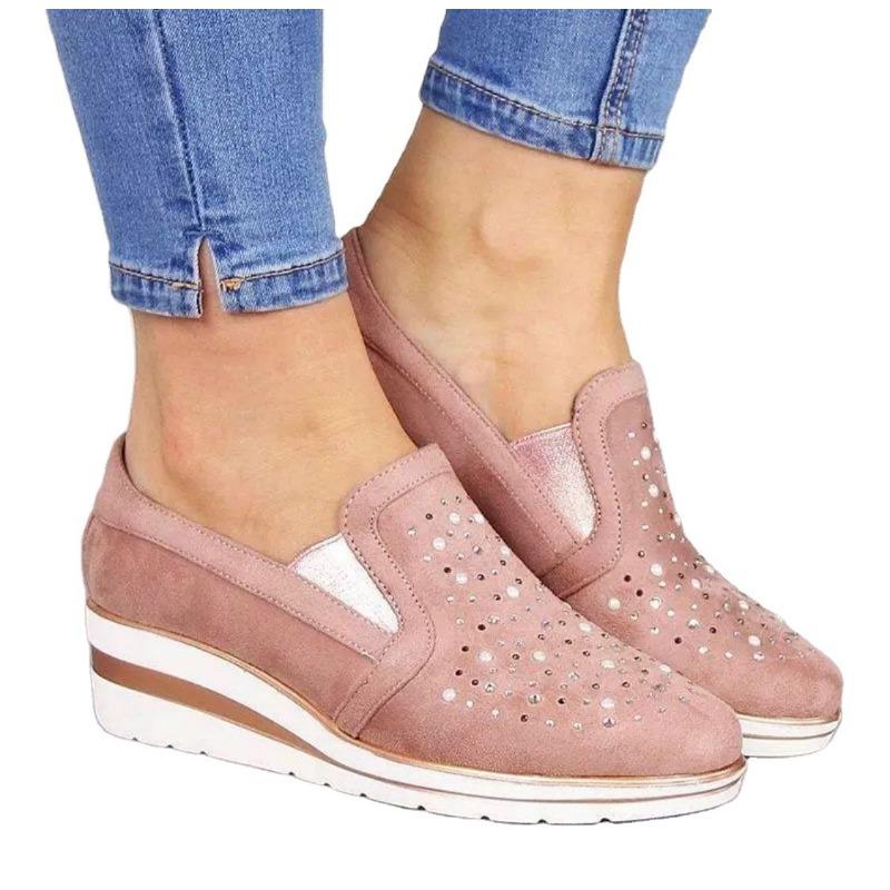 20 summer new rhinestone slope heel single shoes women's light flat lazy shoes large size medium heel women's shoes
