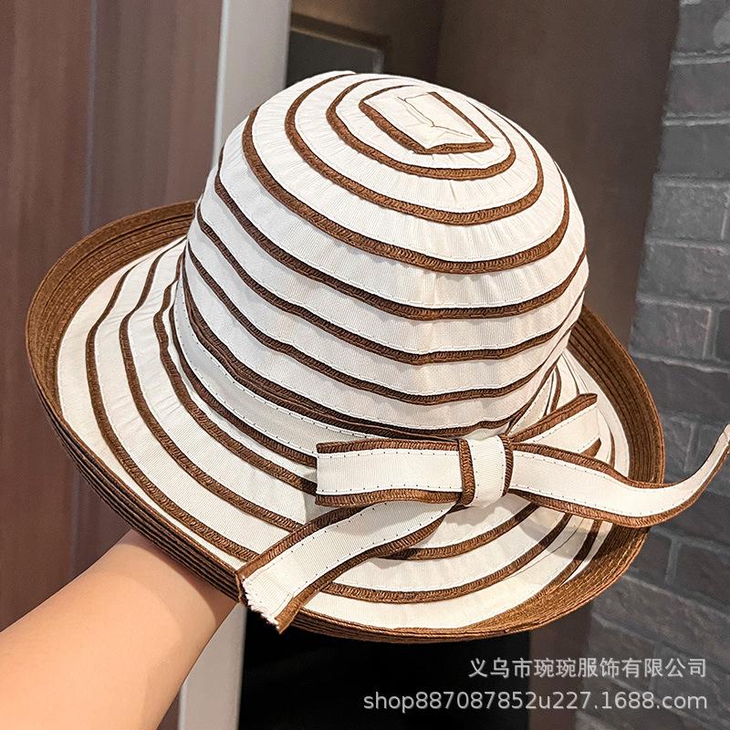 Summer striped sun hat women outdoor travel beach sun hat fashion warped edge bucket hat