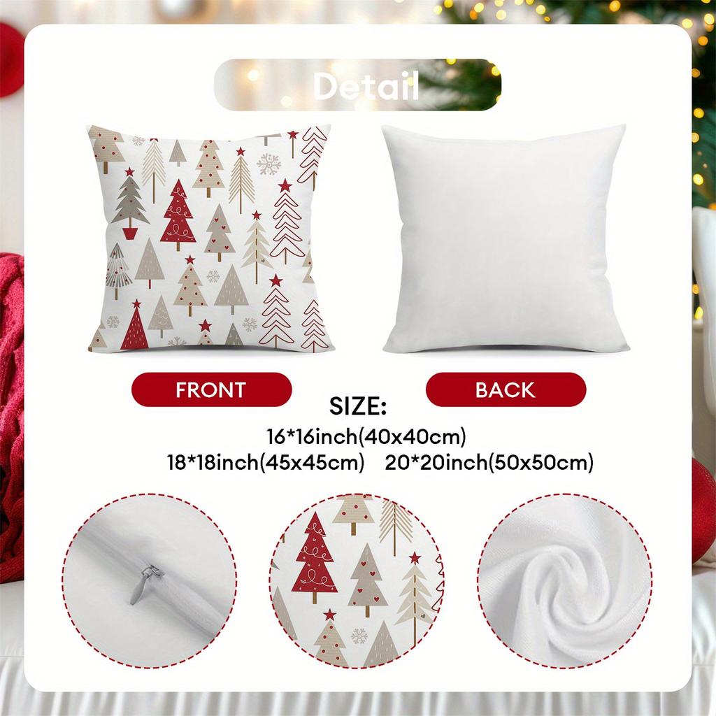 2Pcs Red Stripe Christmas Tree Polka Dot Ornament Christmas Throw Pillow Covers Gray Snowflake Star Cushion Case Winter