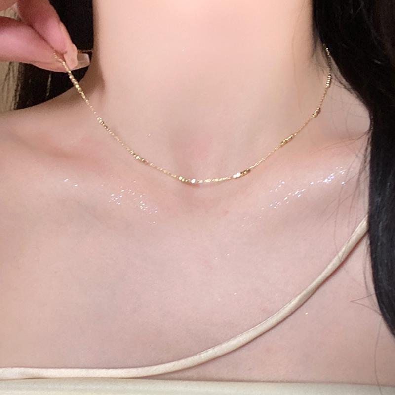 

New S925 Silver Pure Handmade Simple Square Beads Choker O-Chain Korean Necklace Chic Golden Plated Fashion Charm Fine Jewelry