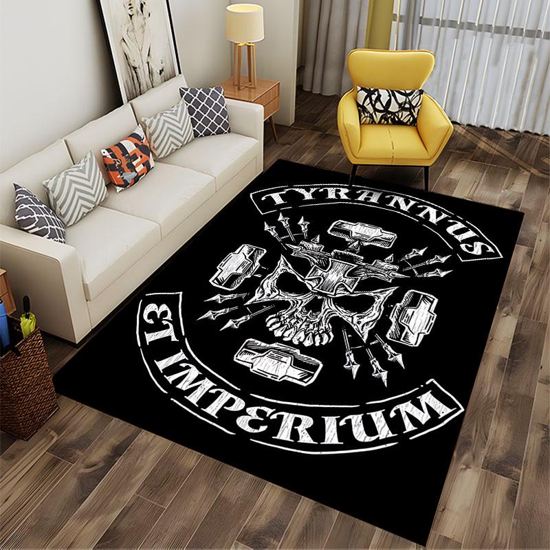 Tyrannus Skull and Weapons Pattern suitable as a non-slip mat for the living room or bedroom sofa
