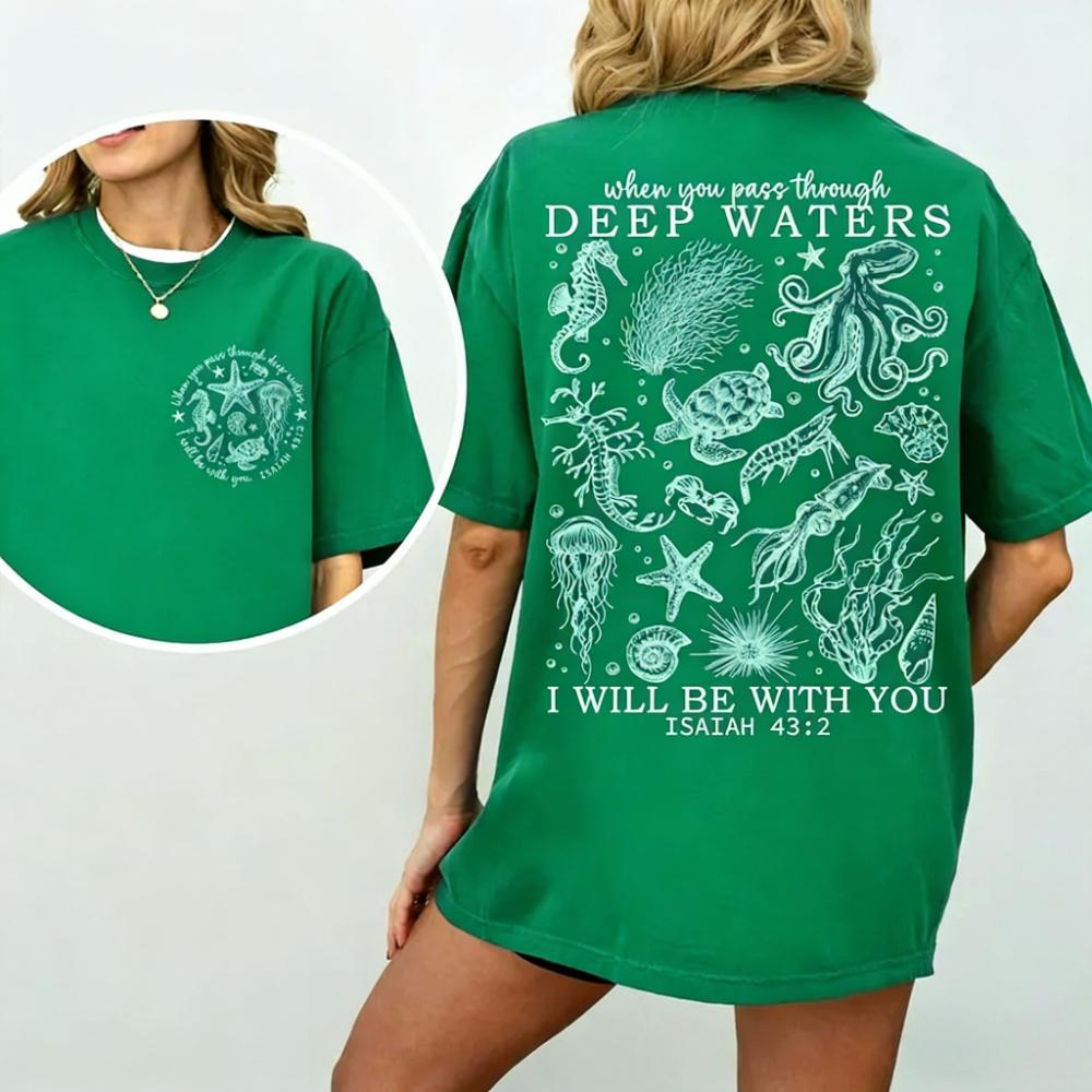 T-shirt Animal Marin Chrétien Chemise Vie Marine Côtière T-shirt Tendance Plage Verset Biblique Vêtements Foi T-shirt Femme