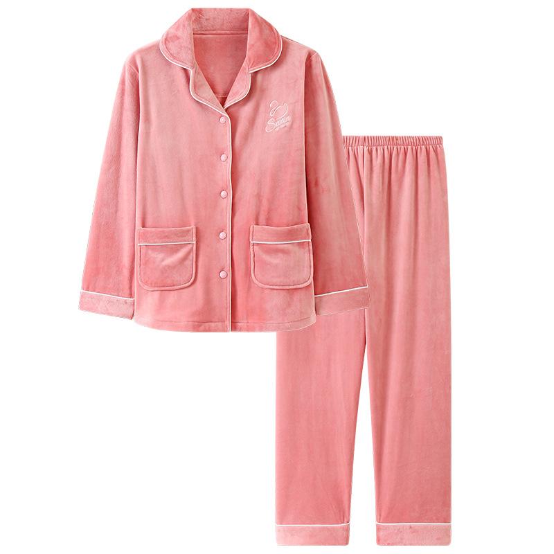 Pajamas women's winter island fleece thickened warm coral fleece autumn and winter flannel loungewear spring and autumn Korean version set