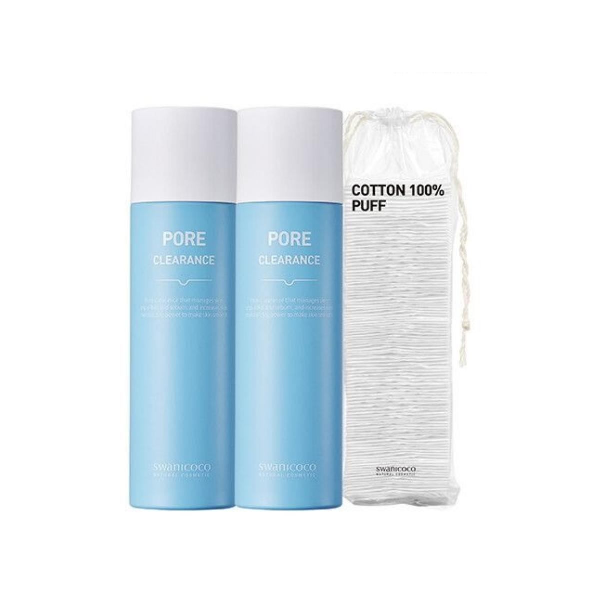Swanicoco Pore Clearance Sebum Softener - Deep Pore Cleansing & Blackhead Remover Solution (100ml x 2pcs + 100 Cotton Pads Set)