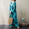 Dimanaf 2025 Women Plus Size Spring Long Dress Loose Basic Printing Vintage Casual Floral Oversize Long Sleeve Maxi