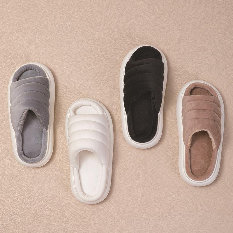 Women's Memory Foam Fuzzy Slippers Open Toe House Shoes Faux Fur Indoor Outdoor Slippers Anti-Slip Winter Warm Comfortable Plush Slippers for Women