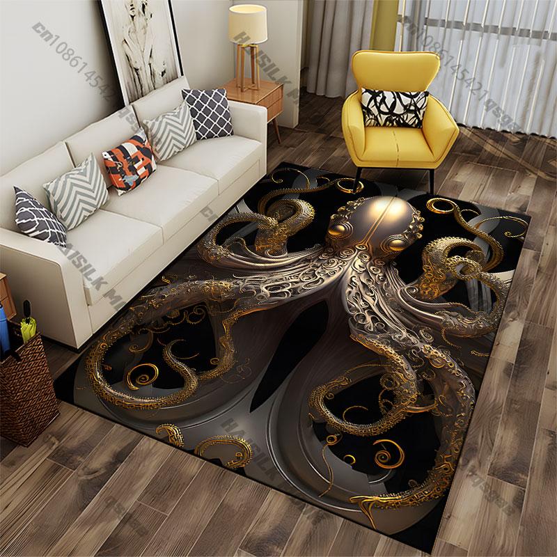 Elegant artistic golden octopus carpet Yoga living room room decor children's crawling mat doormat area rug games mat