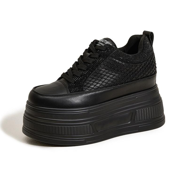 Platform White Shoes Women's Spring and Summer 2025 New Rhinestone Fashion Versatile Casual Shoes Small Inner Height Increase Women's Shoes