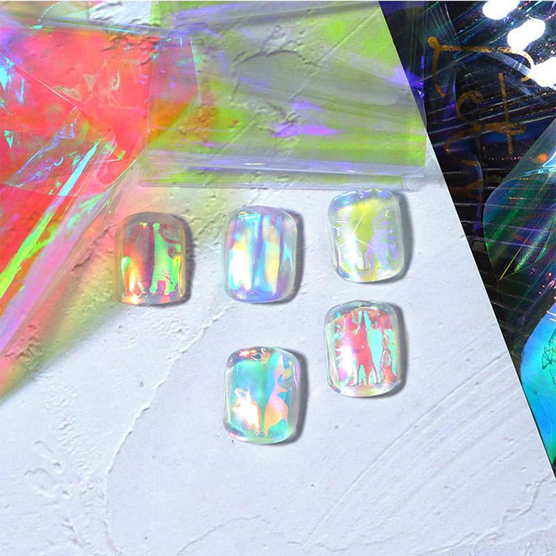 1PC 5*20cm Nail Art Aurora Ice Cube Cellophane Large Colorful Transfer Paper Laser Jewelry Candy Paper Diy5 Color Sticker