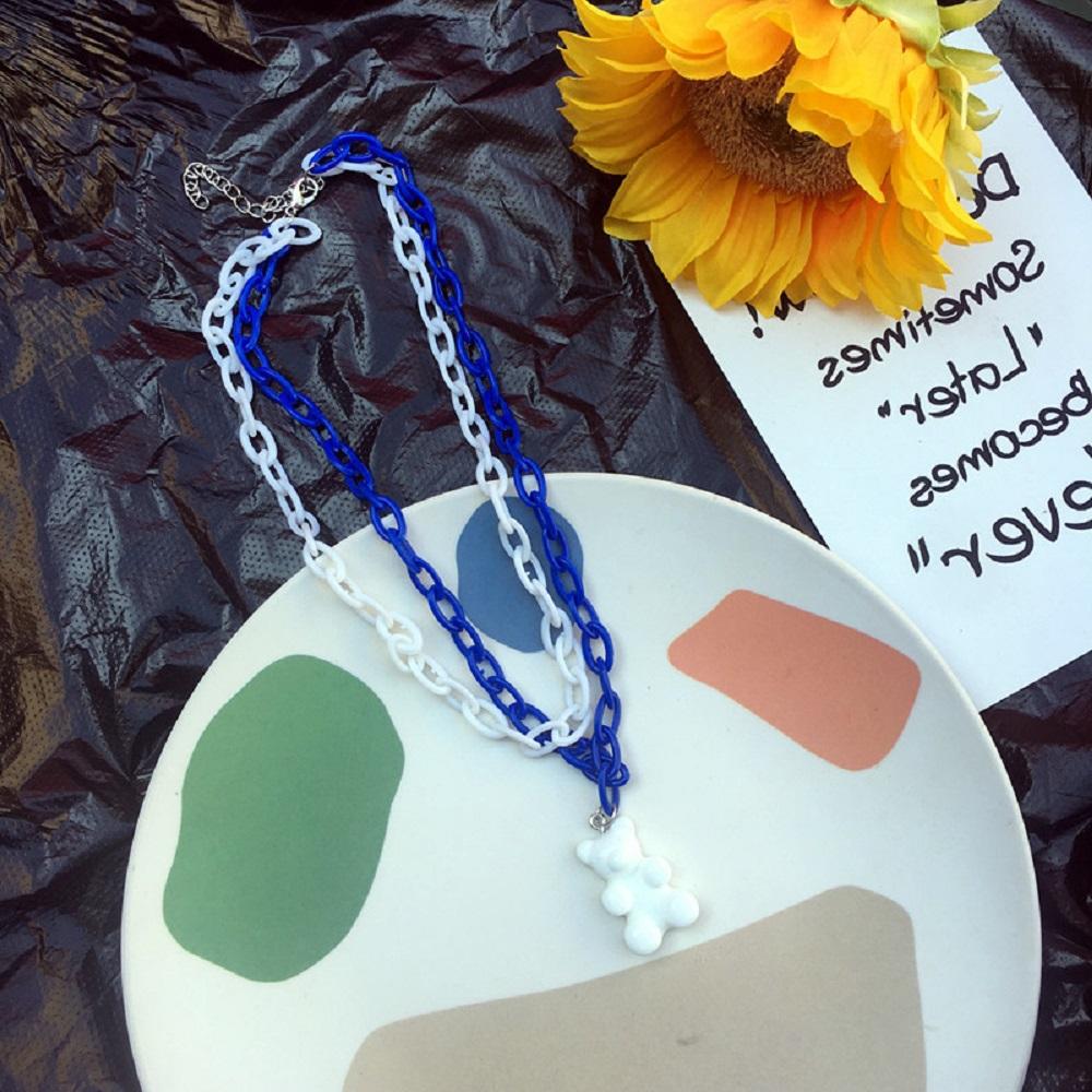 Acrylic Women Cartoon Geometric Girls Chain Pendant Multilayer Necklace Bear Necklace Cute Choker