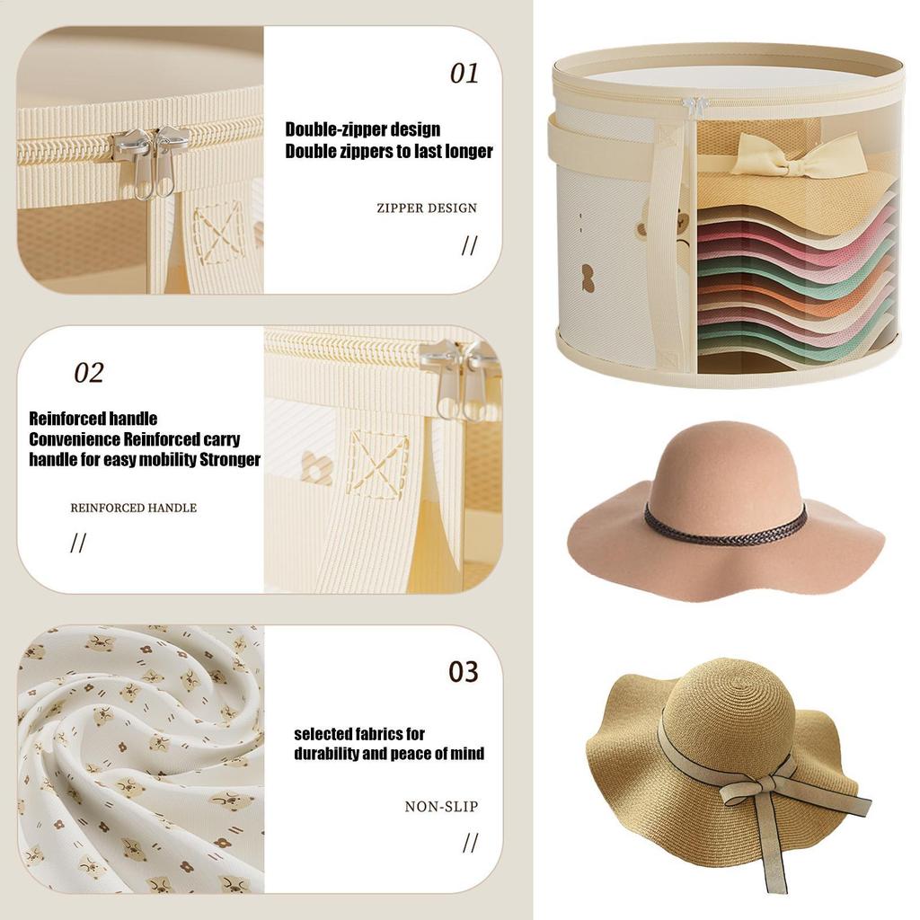 Clear PVC Hat Storage Box Zipper Closure Dustproof Foldable Stackable Container for Cowboy Sun Hats Home Wardrobe Organizer