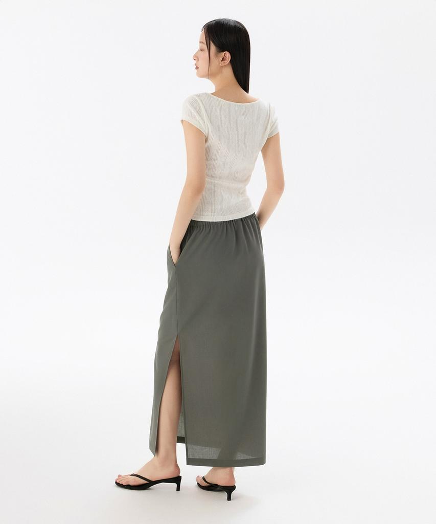 Musinsa Standard Woman Women'S Linen-Like Elastic Long Skirt [Grayish Khaki]
