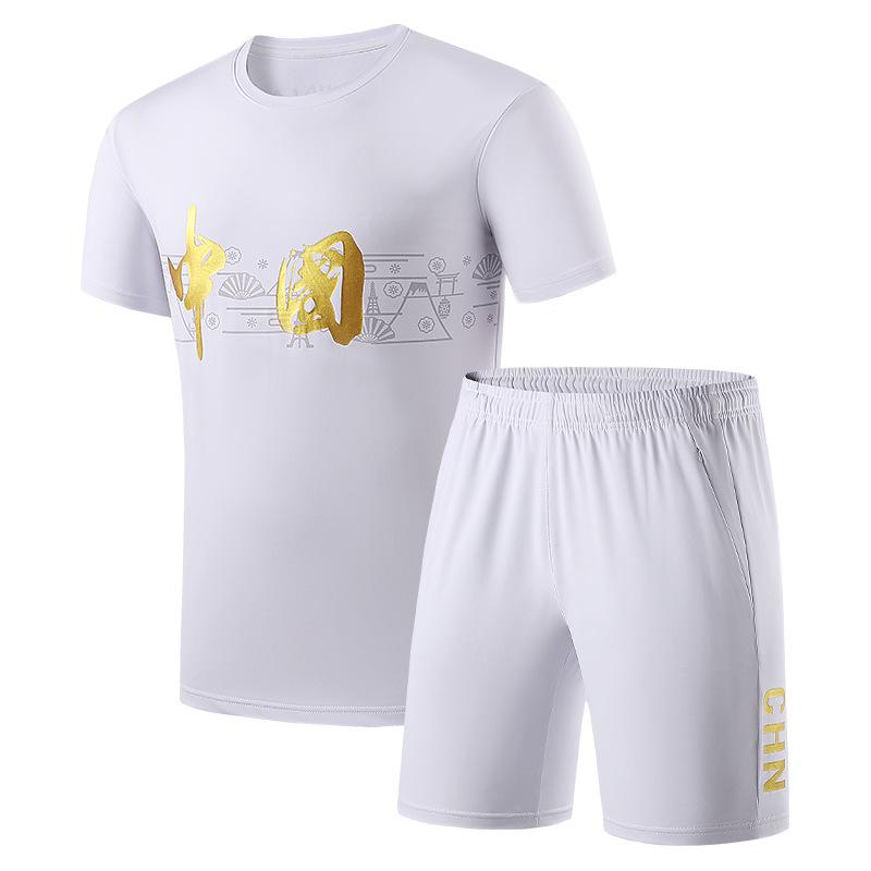Unisex Quick-Dry Training Uniform: Summer Chinese Team Short Sleeve T-shirt & Shorts Set for Athletes and Parent-Child Wear