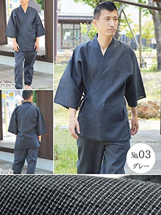 Japanese Samue Shijira-ori Size LL Color GrayMen's Japanese Workwear, Cotton-linen Blend, Suitable for Summer, Cool, Loungewear