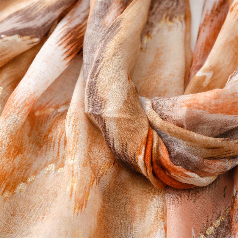 Spring and Summer Scarf Small Fragrant Wind Bronzing Color Mountain Silk Scarf Warm Shawl Women Casual Fashion Gauze Shawl