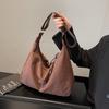 Large Leather Suede Shoulder Bag With Zipper Top And Polyester Lining For Daily Outings
