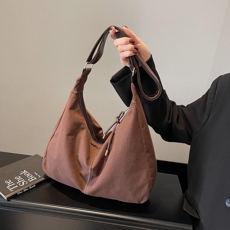 Large Leather Suede Shoulder Bag With Zipper Top And Polyester Lining For Daily Outings