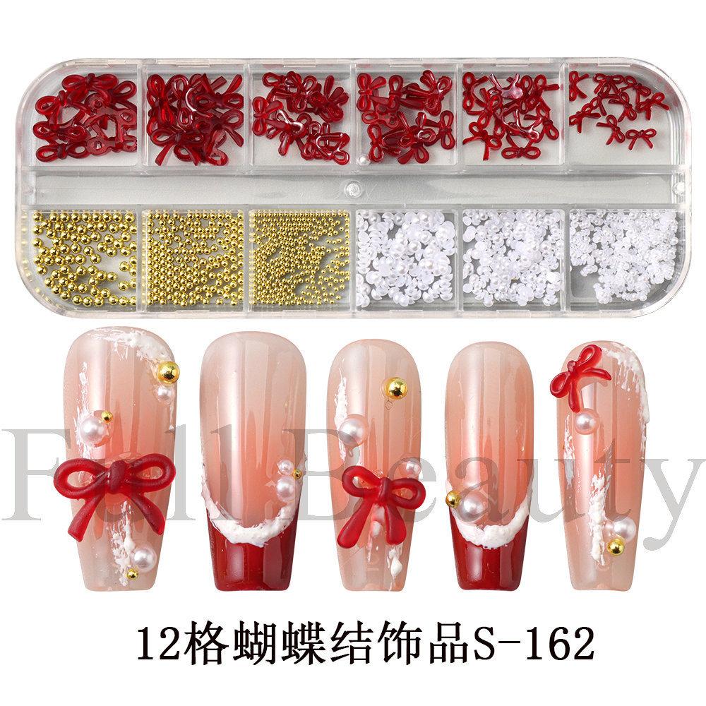 Nail Art Jewelry 12-Grid New Year'S Festive Three-Dimensional French Bow-Sized Mixed Nail Jewelry