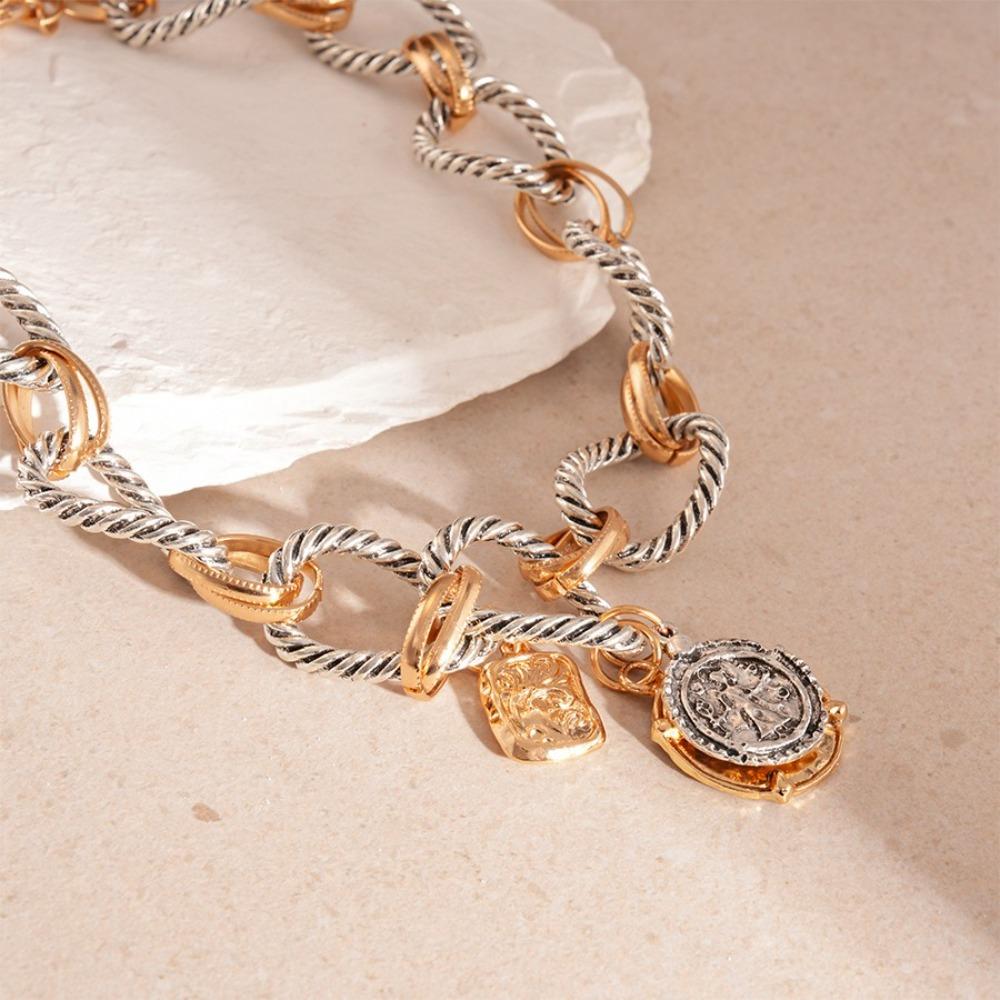 Multilayer Chain Geometric Necklace Colored  Pearl Coin Necklace Fashion Choker Necklace  Men Women