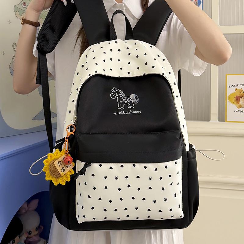 Schoolbag Female Small Fresh Sweet Polka Dot Backpack Junior High School High School Students Lightweight Large Capacity Cute Pony Backpack