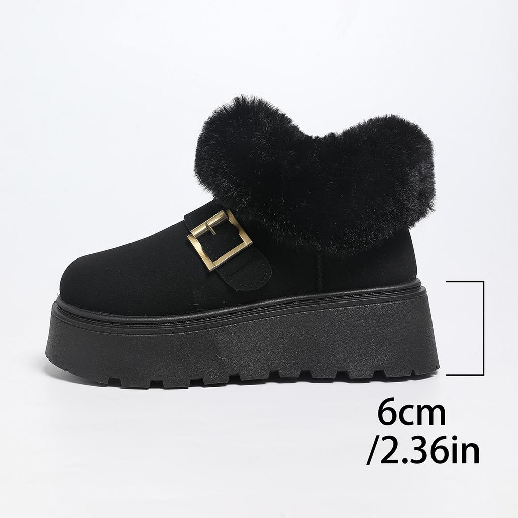 Fashion Thick Bottom Plush Winter Snow Boots Women Fluffy Faux Fur Platform Ankle Boots Woman Buckle Strap Non Slip Warm Cotton Shoes