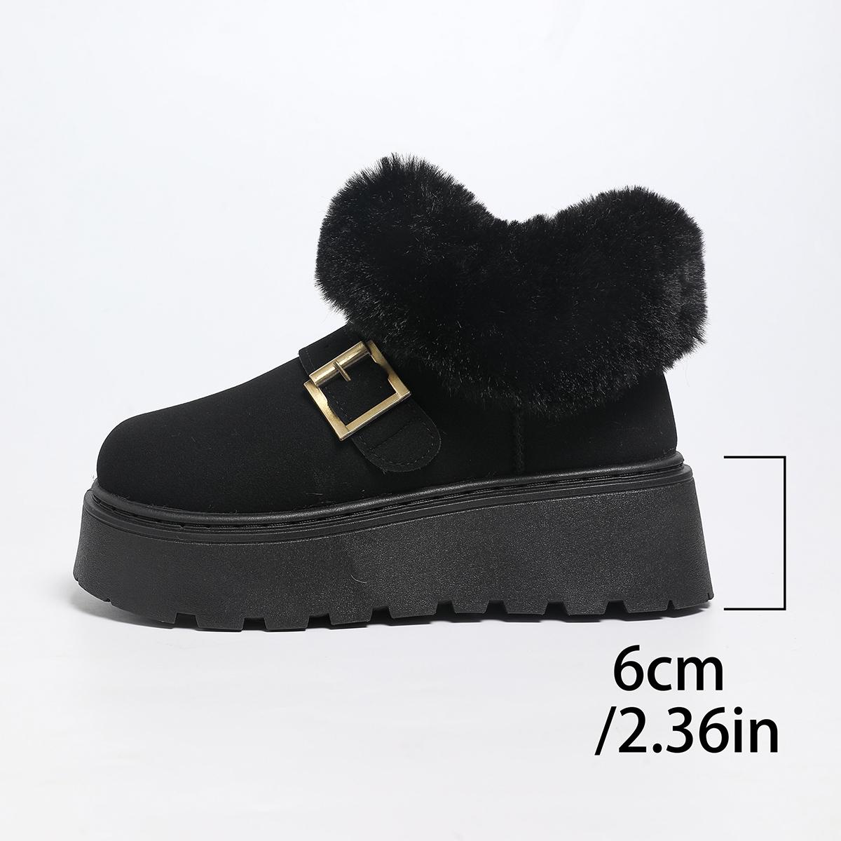 

Fashion Thick Bottom Plush Winter Snow Boots Women Fluffy Faux Fur Platform Ankle Boots Woman Buckle Strap Non Slip Warm Cotton Shoes 36 чёрный