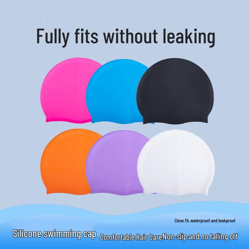 Silicone Swim Cap for Adults & Kids - Solid Color, Waterproof, Customizable Logo