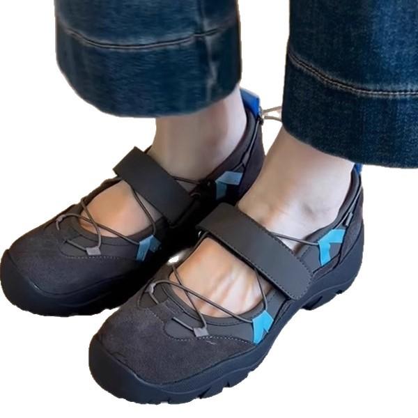 Cowhide version~ thick-soled color matching sports Velcro Mary Jane shoes women's retro leather versatile functional wind single shoes