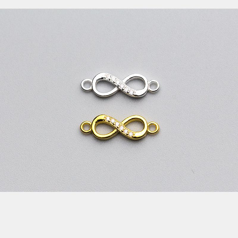 

Gold-Plated S925 Sterling Silver Figure 8 Ring with Micro-Paved Zirconia Double Circle Connector for DIY Jewelry Making. Gold