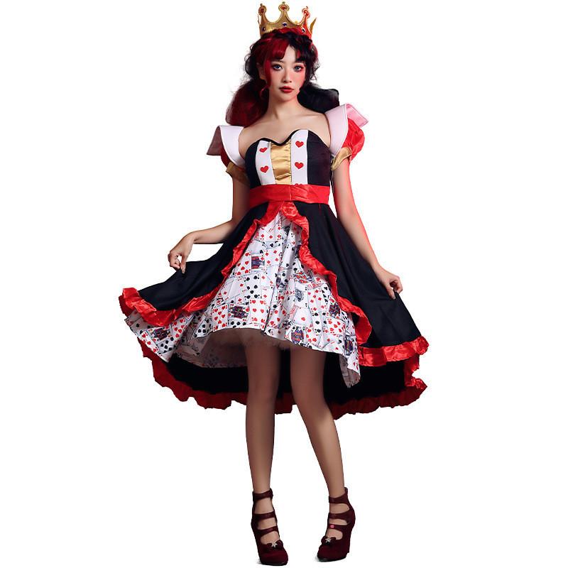 Alice In Wonderland The Red Queen Costume Dress With Polyester Fabric For Halloween Stage Performance Women