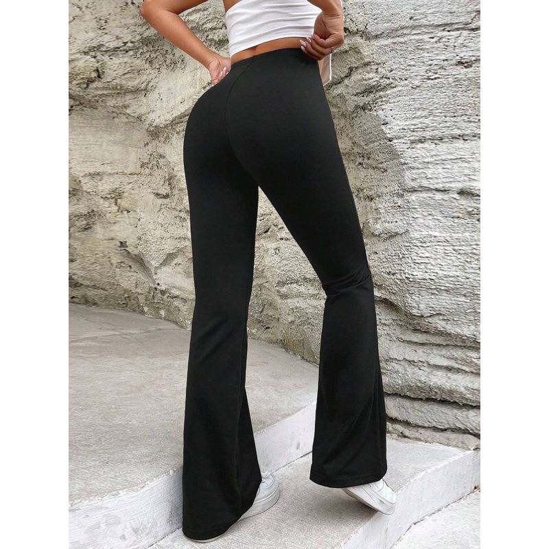 Solid-Color Fitted Flared Trousers Summer V-Shaped Waist Slimming Bootcut Pants Pants