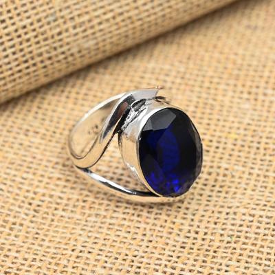 Blauer Saphir Edelstein Handgefertigter Schmuck 925 Sterling Silber Ring Geschenk für Sie
