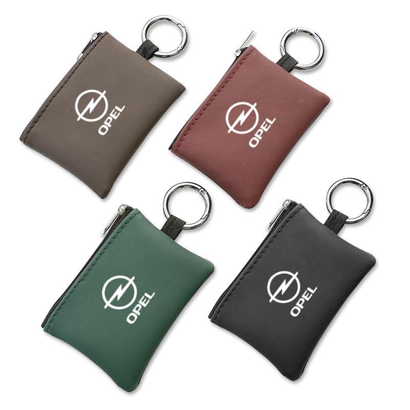 

Car Leather Key Wallet Card Bag Emblem keychain Pouch For Opel Astra GTC Insignia Antara Meriva Zafira Vectra Mokka Grandland Black