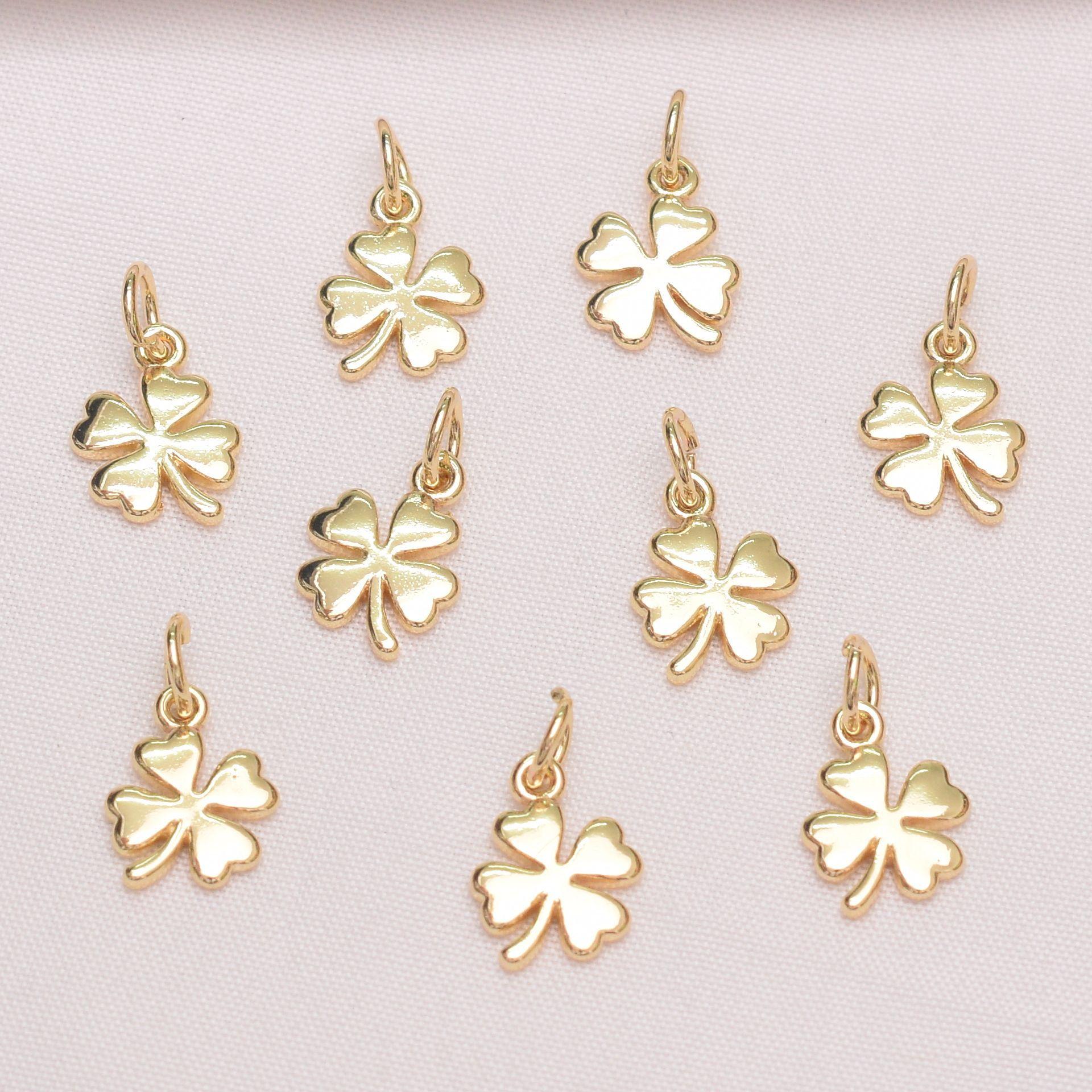 

10 шт. старинный золотой кулон с четырьмя листами клевера, сохраняющий цвет, кулон «Счастливая трава», браслет ручной работы, ожерелье, бисерные аксессуары, небольшой кулон.