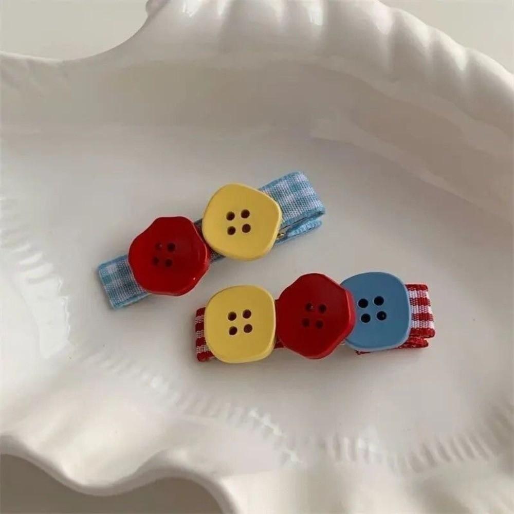 2 pcs/set Color Block Duckbill Clips Resin Bangs Clip Vintage Button Hair Clips Gift