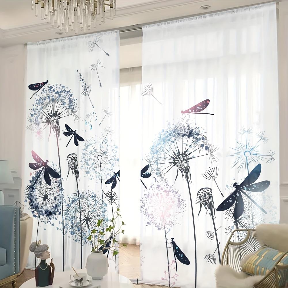 2 Stück Blumendruck Halbtransparenter Vorhang Lichtfilternde Vorhänge für Wohnzimmer Schlafzimmer Küche Café Heimdekoration cortinas