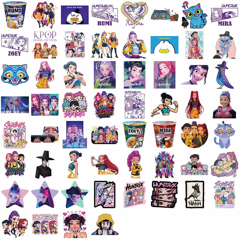 60PCS K-POP Devil Hunter HUNTR/X Cartoon Graffiti Stickers Phone Guitar Laptop Notebook Suitcase Waterproof Sticker Kids Toys
