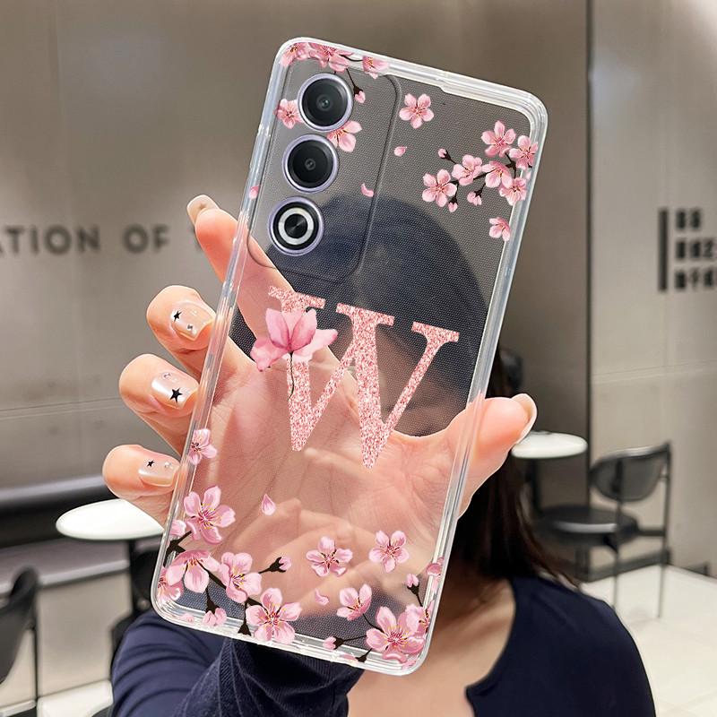 Letter Case For OPPO A3 Pro 5G A80 5G Fundas Fashion Flower Back Cover Transparent Soft Silicone TPU Clear Printing Phone Casing