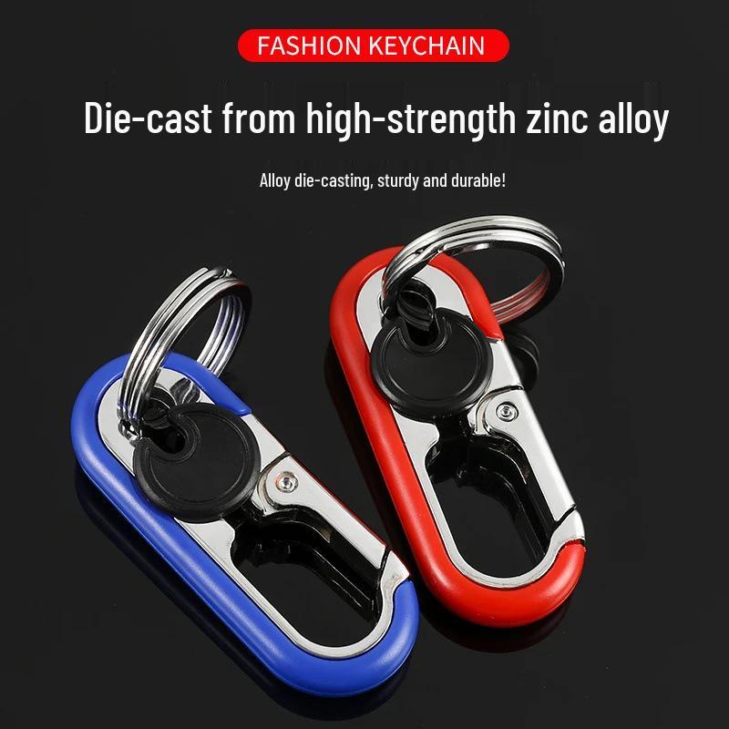 Omeida Unisexowy Stopowy Brelok do Kluczy Samochodowych z Podwójnym Kółkiem i Funkcją Zawieszania na Pasku – Personalizowany Wisiorek Brelokowy na Prezent