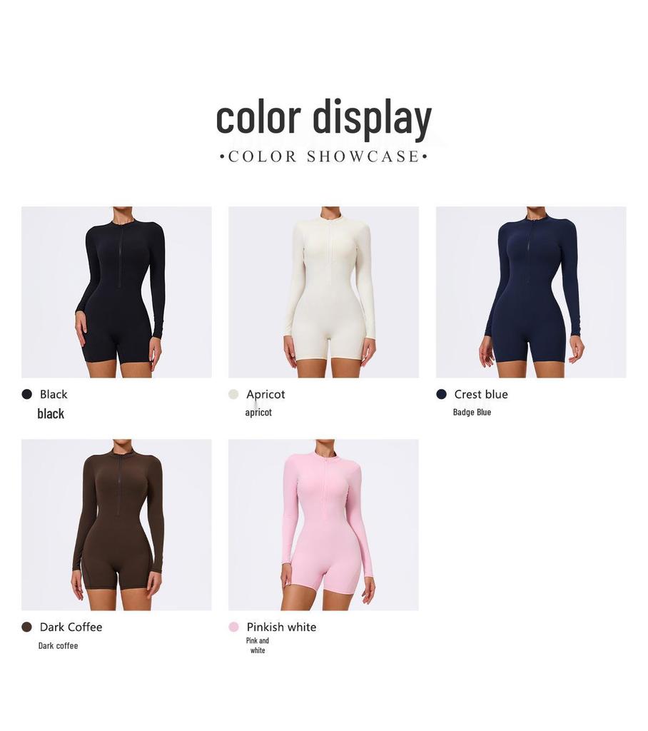 Xiga European & American Style Half-Zip Cutout Back Peach Butt Long Sleeve Yoga Jumpsuit LT05