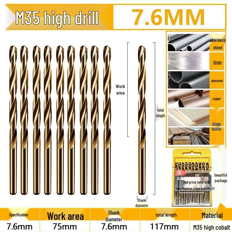 Burghiu elicoidal M35 Cobalt pentru tablă metalică din oțel inoxidabil de înaltă duritate.