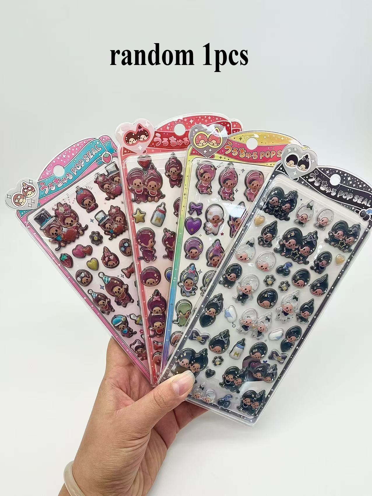Style Japanese 3D Monchhichi Cartoon 3D Crystal Three-Dimensional Solid Drip Glue Phone Case Diy Decoration Sticker