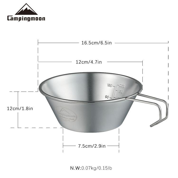 CAMPINGMOON 304 Stainless Steel Outdoor Camping Cookware Folding Handle Camping Bowl 12cm