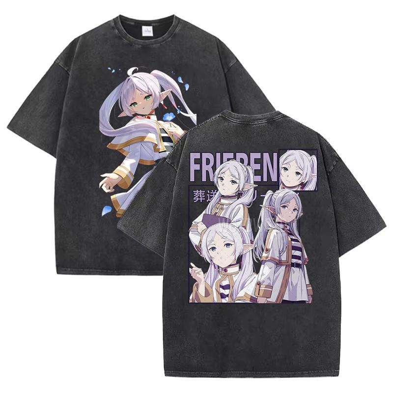 Hot Sale Anime Peripherals Frieren: Beyond Journey's End Graphic Print T-Shirt Men Women Streetwear Fashion Vintage Washed Cotton Summer New Tee