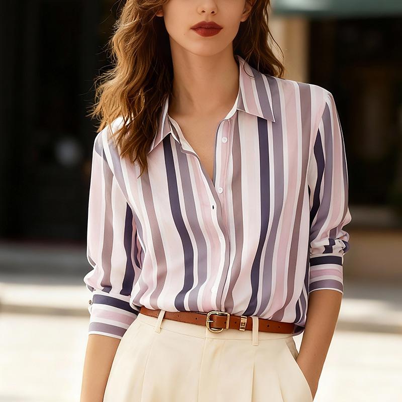 Women s Spring/Summer Casual Lapel Long Sleeve Shirt Extra Extra Large фиолетовый