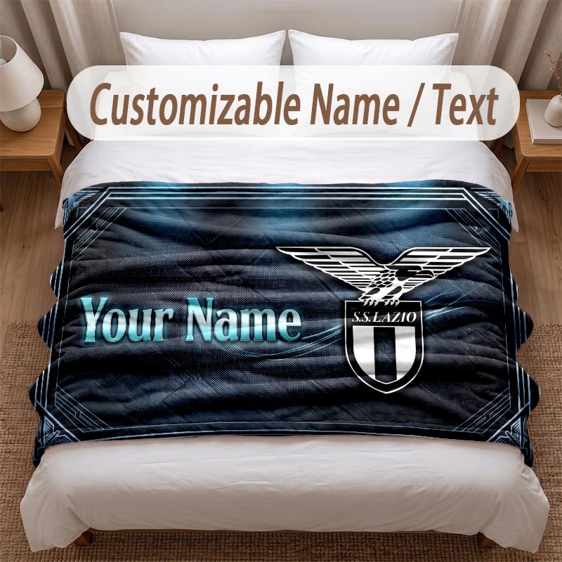 Lazio FC Printed Flannel Blanket Custom Name Text Soft Warm Throw For Bedroom Holiday Gift